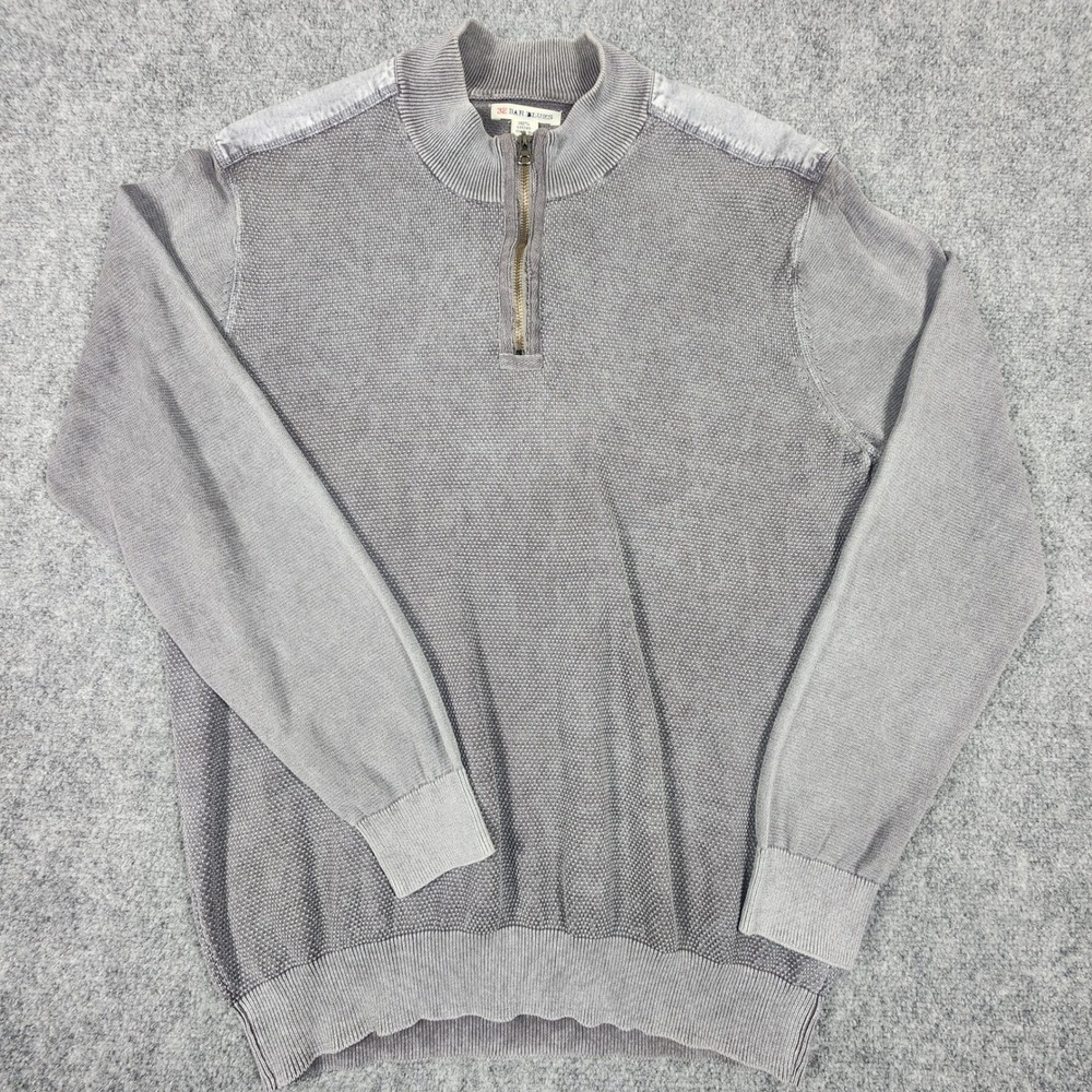 32 Bar Blues Mens Large Grey Cotton Quarter Zip Textured Knit Pullover Sweater